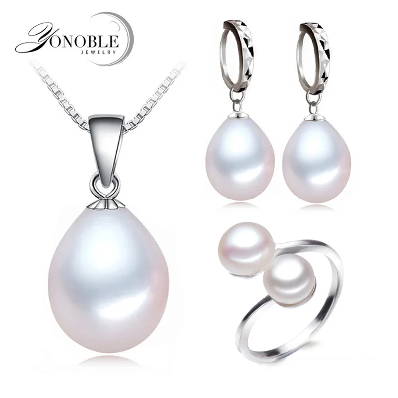 white pearl jewelry Настоящий свадебный женский ювелирный набор из черного пресноводного жемчуга, наборы из натурального жемчуга, 925 серебряное ожерелье, серьги, Подарок на годовщину - Цвет камня: white pearl jewelry