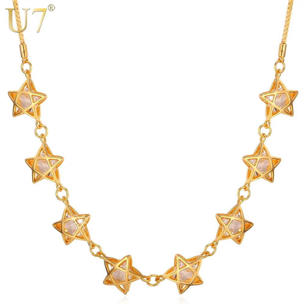 U7 Шармы Звезда С Камнем Ожерелье Украшения Для Женщин Цепочки На Шею Циркон Колье