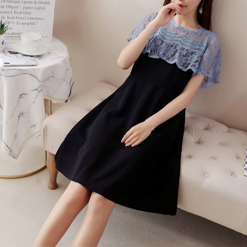 Женское кружевное платье с оборками черное ТРАПЕЦИЕВИДНОЕ ПЛАТЬЕ большого