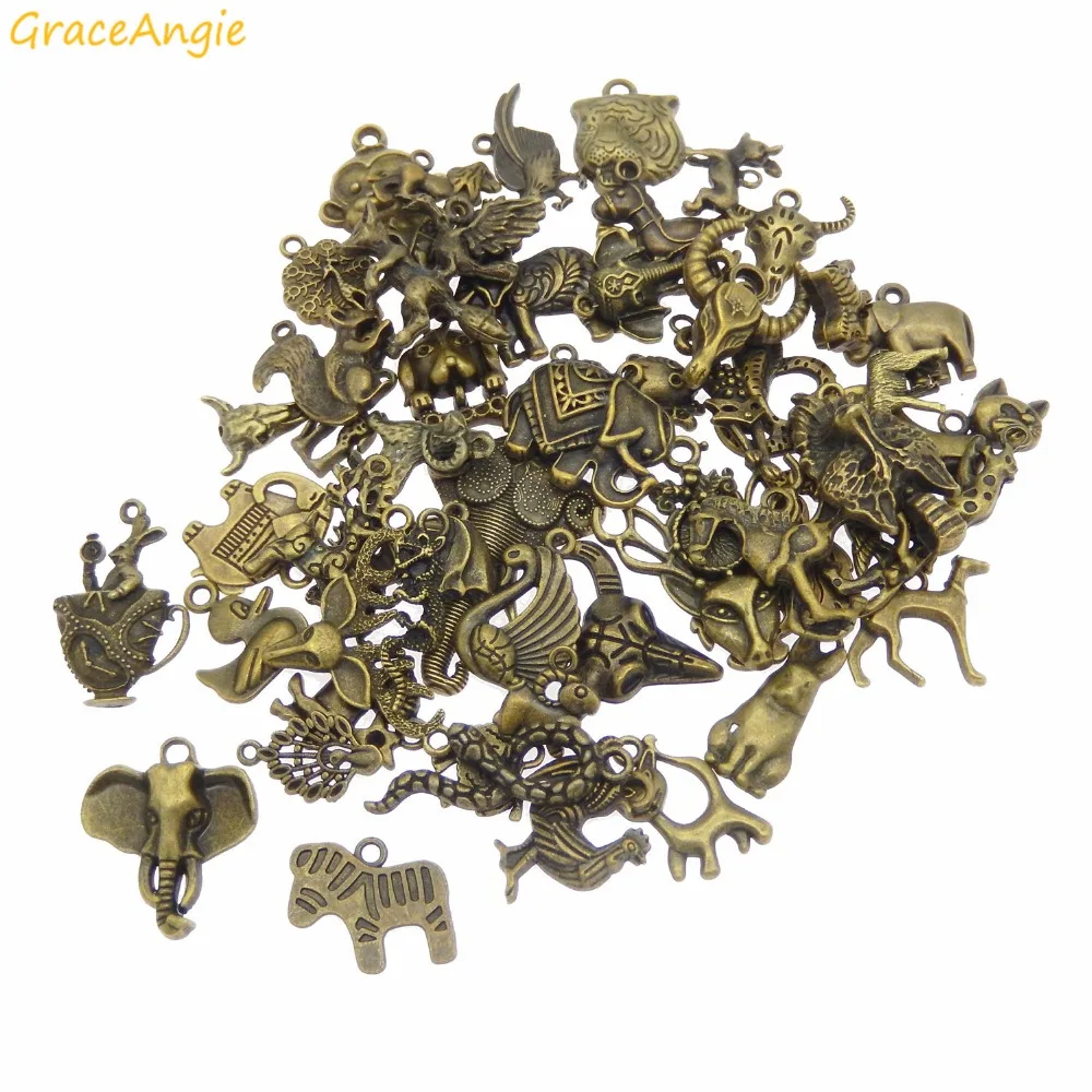 GraceAngie 20 шт. 10-50 мм Оптовая продажа Смешанные случайные подвески в виде животных