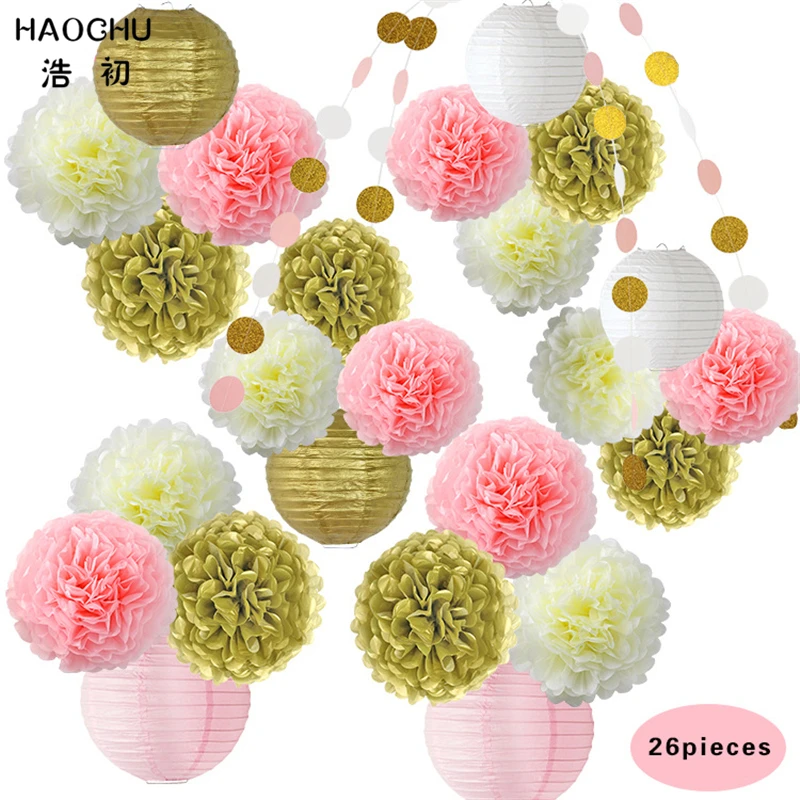 HAOCHU 26 шт. 2 метра сверкающая Бумажная гирлянда булочки золотые розовые помпоны из