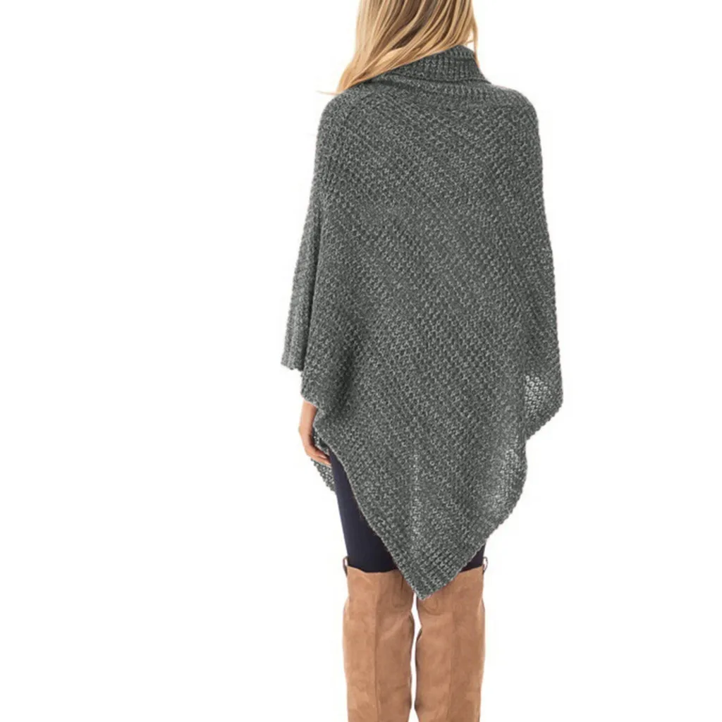 Женское Трикотажное пончо с высоким воротом и пуговицами пуловер асимметричным