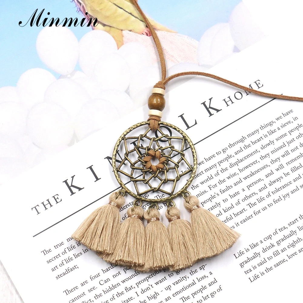Minmin Indian Ethnic Big Dreamcatcher Pendant Long Leather Rope Necklaces Women Bohemian Tassel Fashion Jewelry MXL159 | Украшения и