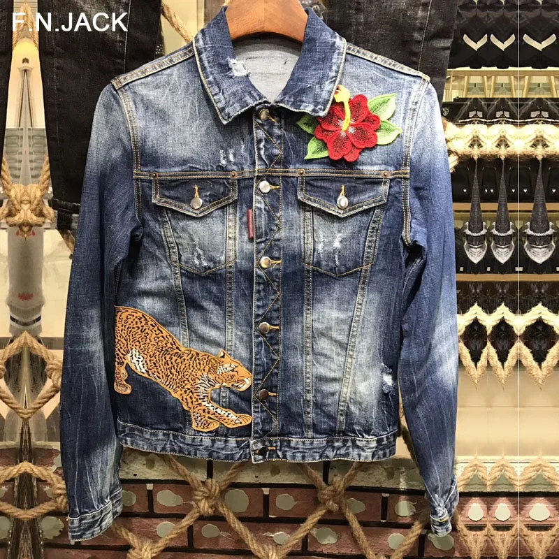 F. N. JACK Hi Street мужские джинсовые куртки вымытые Лоскутные эластичные облегающие