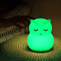 touch sensor rgb led owl night light table lamp battery powered bedroom bedside silicone bird night lamp for children baby gift