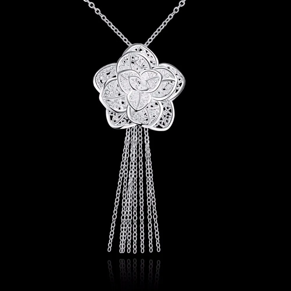 Big silver pendant necklace contracted roses (with no chain) P318 | Украшения и аксессуары
