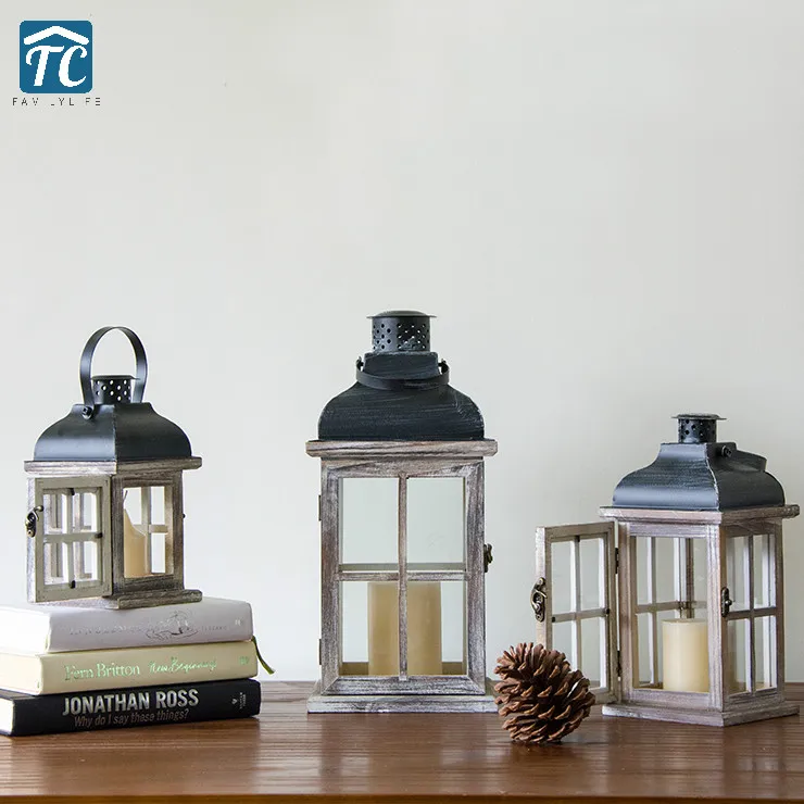 

Retro Candlestick Wooden Decorative Wind Candle Holder Home Decor Romantic Wedding Lantern Decoration Candle Stand Table