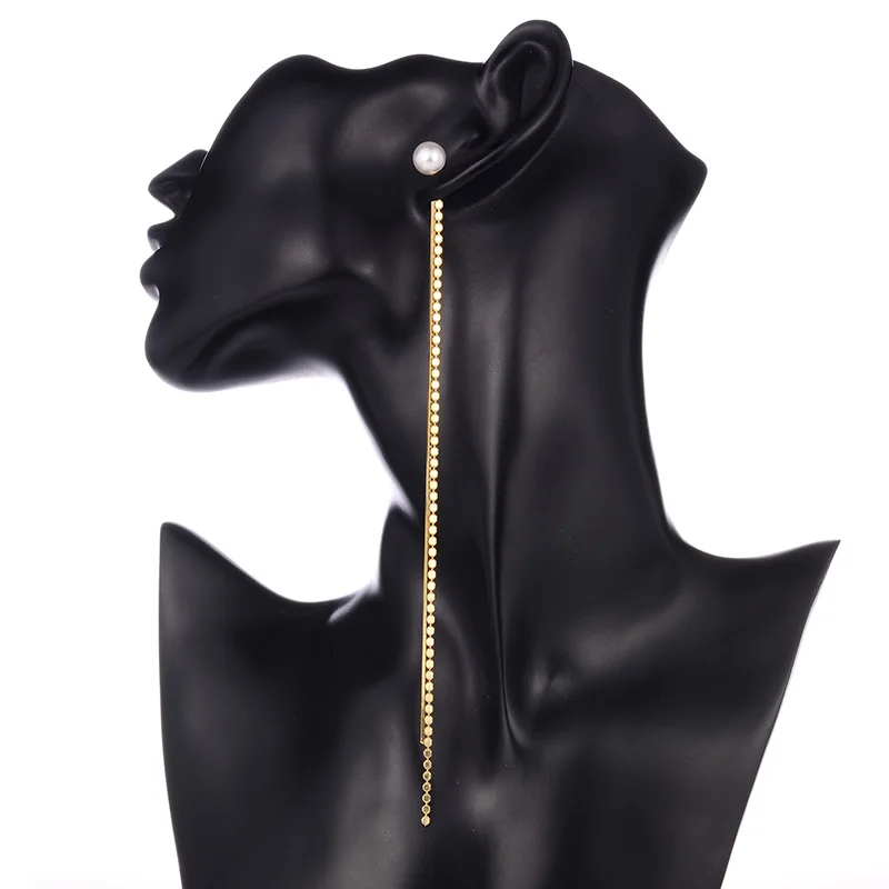 Женские Висячие серьги с жемчугом длинные висячие из сплава бусинами в стиле