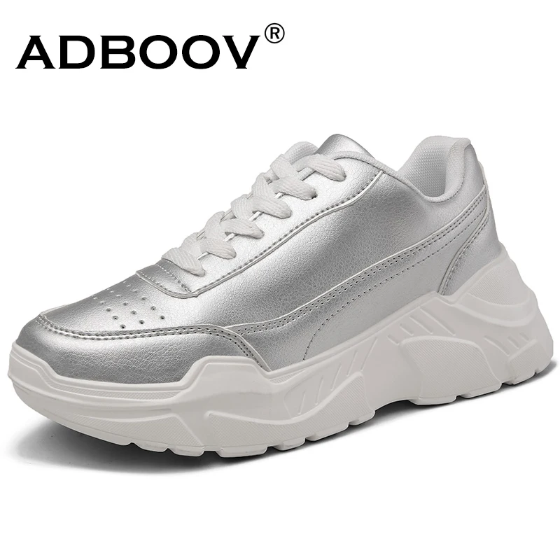 Женские кроссовки ADBOOV модные разноцветные из лакированной кожи на платформе |
