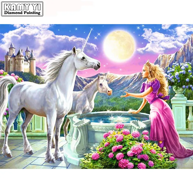 5D Diy full round / square diamond painting White horse mosaic cross stitch embroidery new year decoration gift YY | Дом и сад