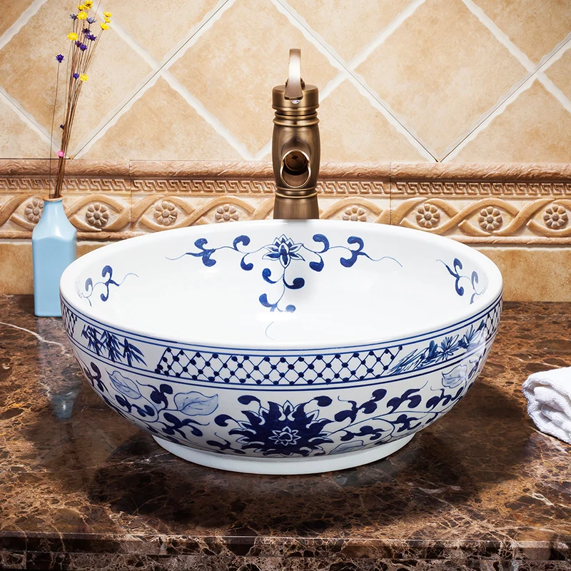 

Chinese high quality Blue And White Ceramic Porcelain Bathroom Basin