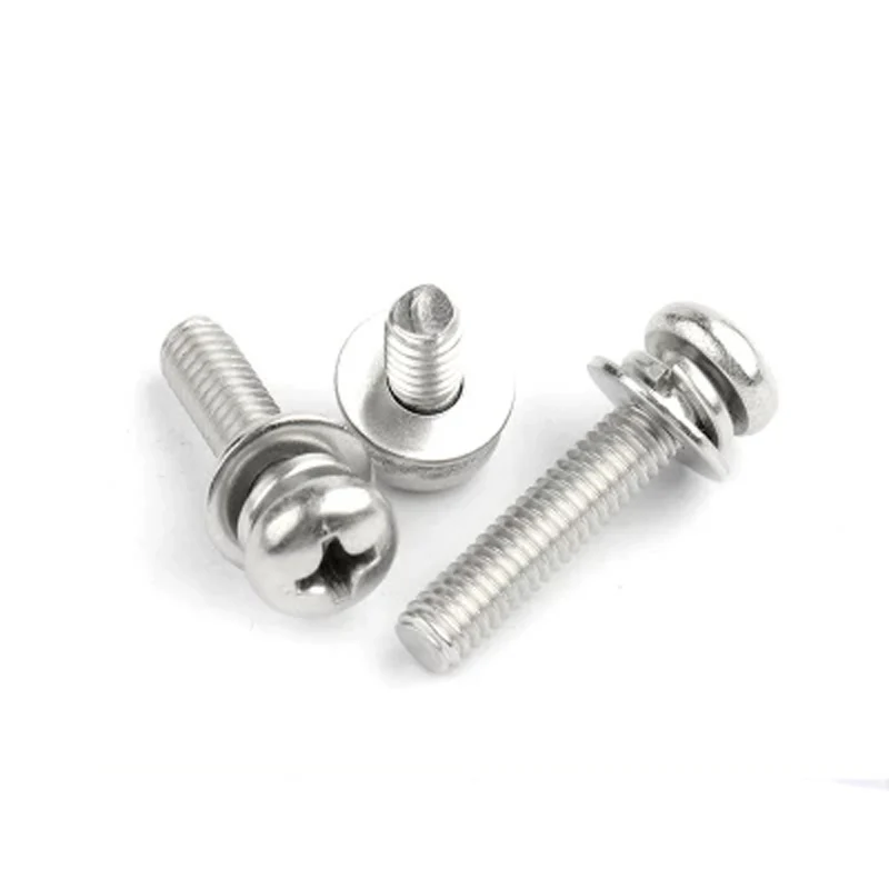 

10pcs M5 Small pan head combination Phillips screw 304 stainless steel GB9074.8 Round heads three combinations 22mm-60mm Length