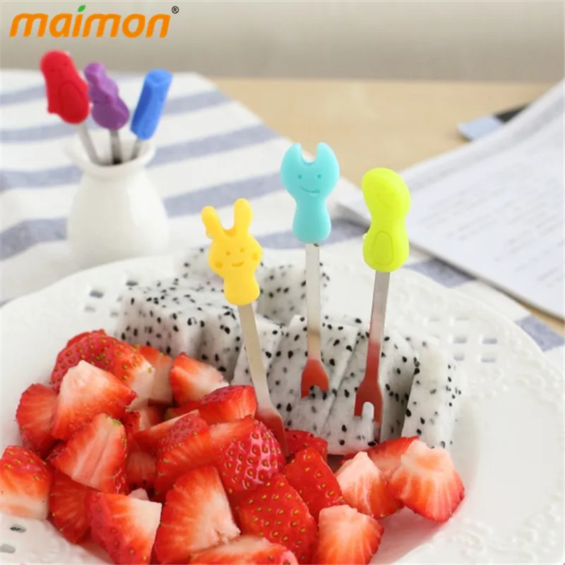 6 шт./компл. корейский мини стол из нержавеющей стали вилки для детей мультяшный