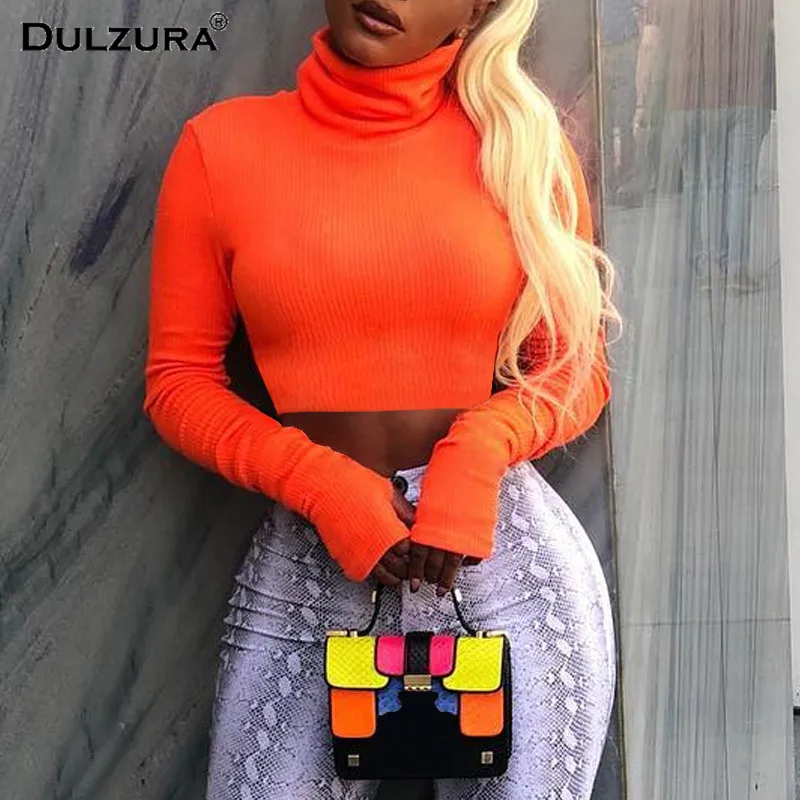 HAWTHAW high neck long sleeve crop top 2018 autumn winter women clothes knit tshirt sweater streetwear casual outfits | Женская одежда