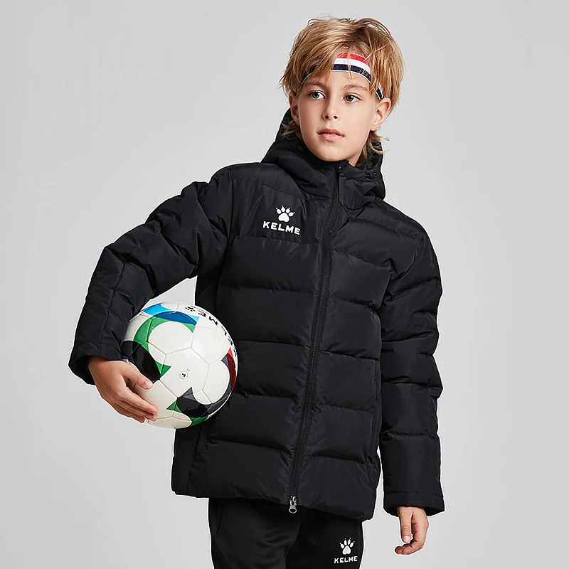 Детская зимняя куртка KELME спортивная с капюшоном ветрозащитная теплая верхняя