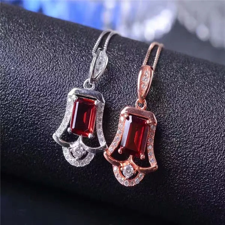 

KJJEAXCMY boutique jewels 925 pure silver inlaid with natural pomegranate stone ring bracelet earrings 3 pieces of gold color.