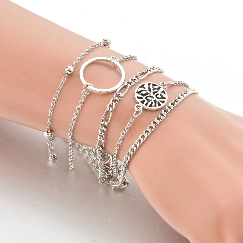 

TOUCHEART 5 pcs/set New Tree Of Life Bracelets&Bangles For Women Silver Round Bracelet Jewelry Making Crystal Bracelet SBR190165