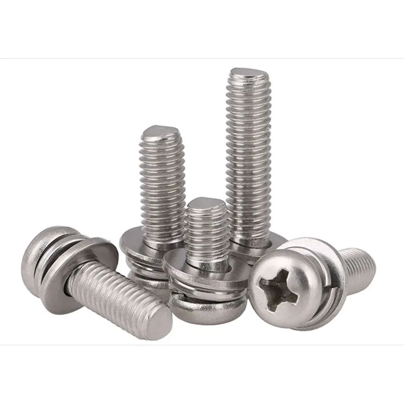 

304 Stainless Steel Combination Screw Round Head Three Combination Screw Phillips Head Combination Screw M4 10Pcs