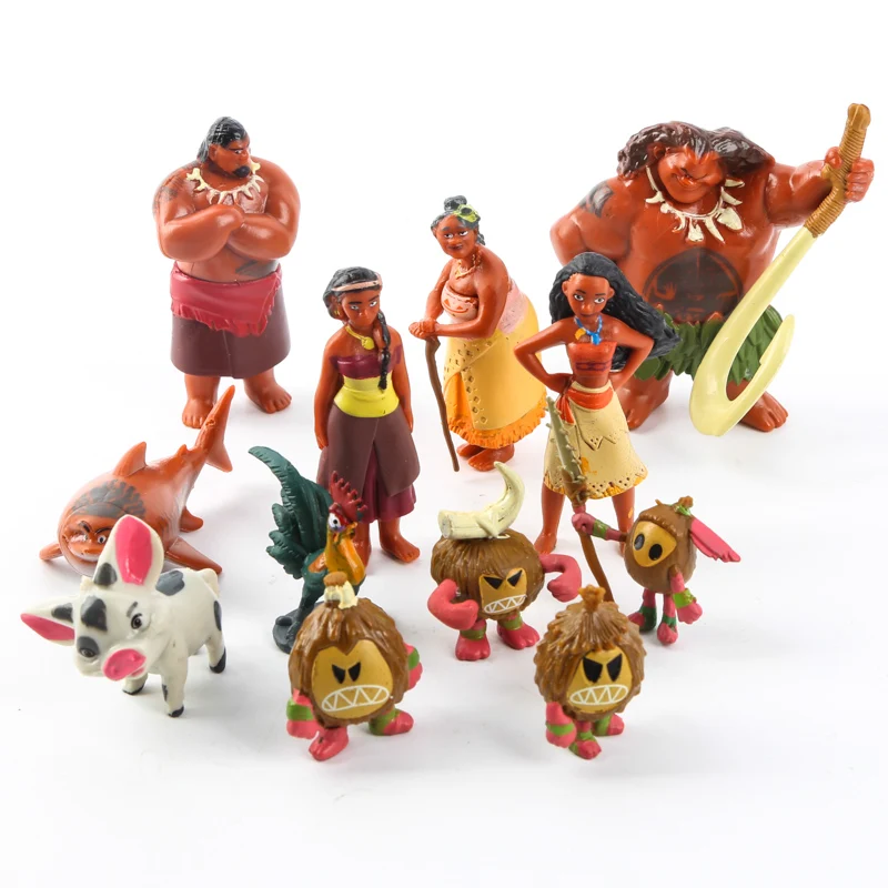 Экшн фигурки Дисней 12 шт./лот 3 5 7 см Moana Maui Chief Tui Sina ПВХ Gramma Tala Heihei статуя аниме