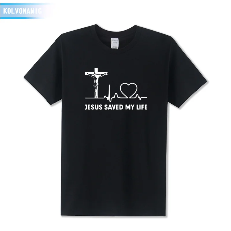 

Summer Dresses Christian Savior God Religion Prayer Men's T-Shirt JESUS SAVED MY LIFE Heartbeat Line Print T Shirt Male Top Tees