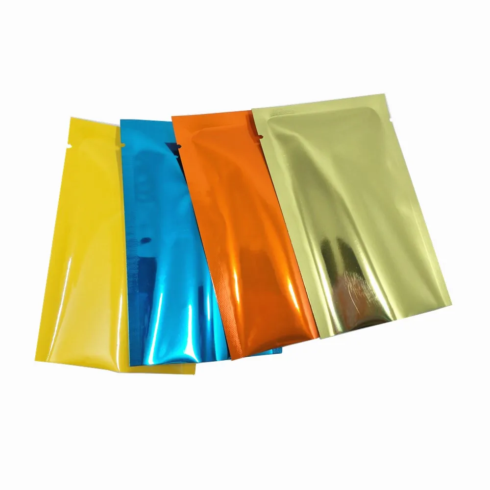

200Pcs/lot Glossy Colors Flat Aluminum Foil Packaging Bag Mylar Foil Dried Flower Food Vacuum Heat Seal Open Top Pack Bag 8*12cm