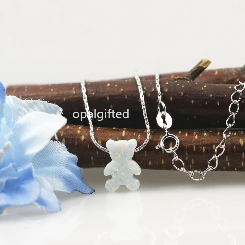 (1pc/lot) Beautiful!!! 9.5*13mm Synthetic Fire White OP17 Opal Bear Design Pendant with S925 Silver Necklace jewelry | Украшения и