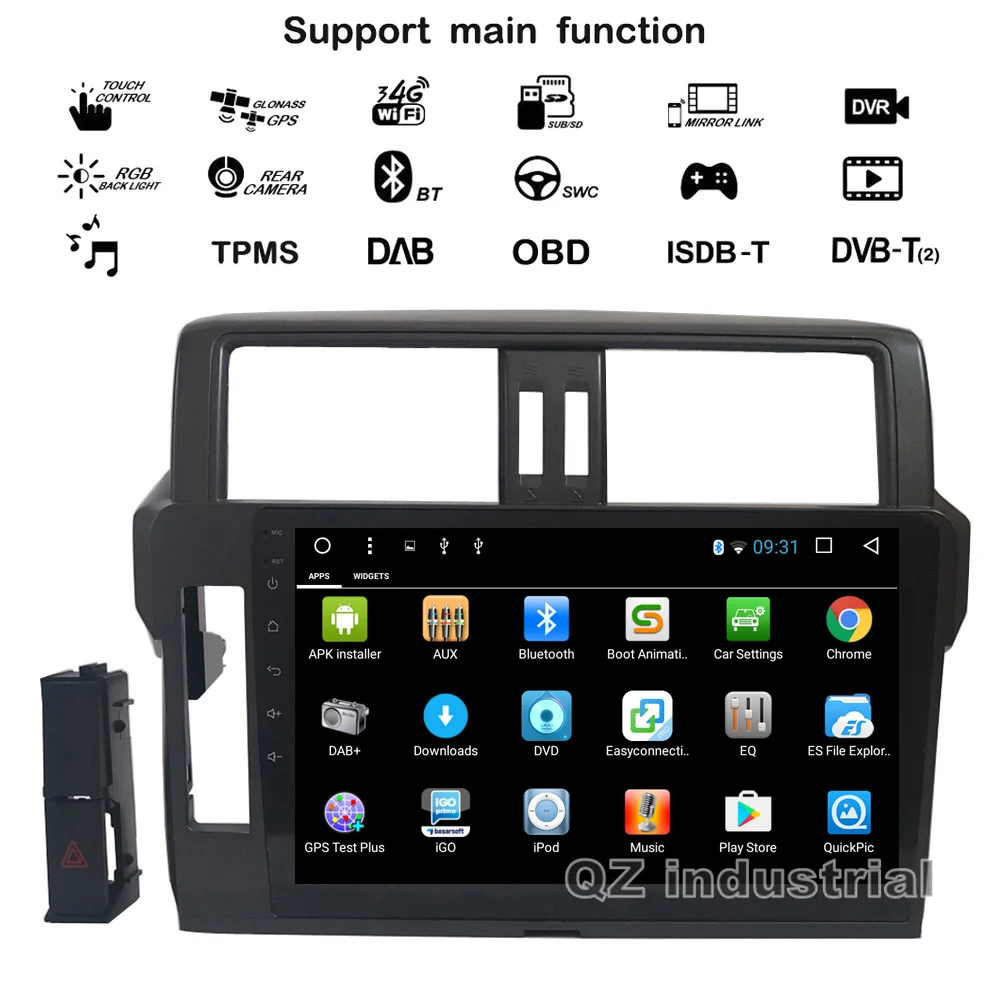Автомобильный DVD-плеер QZ industrial HD 10.2 дюймов Android 8.1 T8 для Toyota Prado 150 LC150 2014-2016 с 3G 4G WIFI BT Navi Radio RDS.