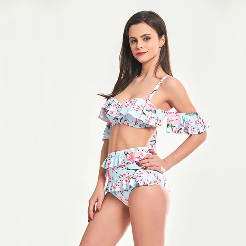 New Vitange Women Bikinis Set High Waist Maillot De Bain Femme 2018 Strap Backless Print Floral Push Up Bathing Swim Suit XL |