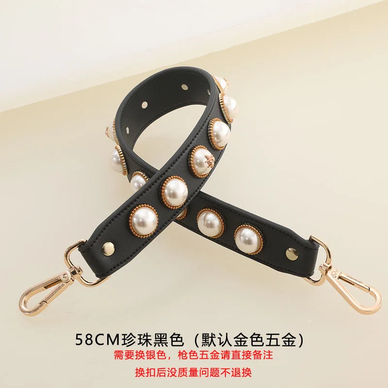 58cm Pearl-Black 3 см Широкий ремень вы кожаные ручки для сумки Женская сумка ремень замена аксессуар винтажный жемчужный дизайн KZ151369 - Цвет: 58cm Pearl-Black