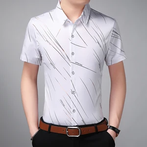 Мужская деловая рубашка, из хлопка, с принтом в полоску, с коротким рукавом, Размер 7XL, 2019