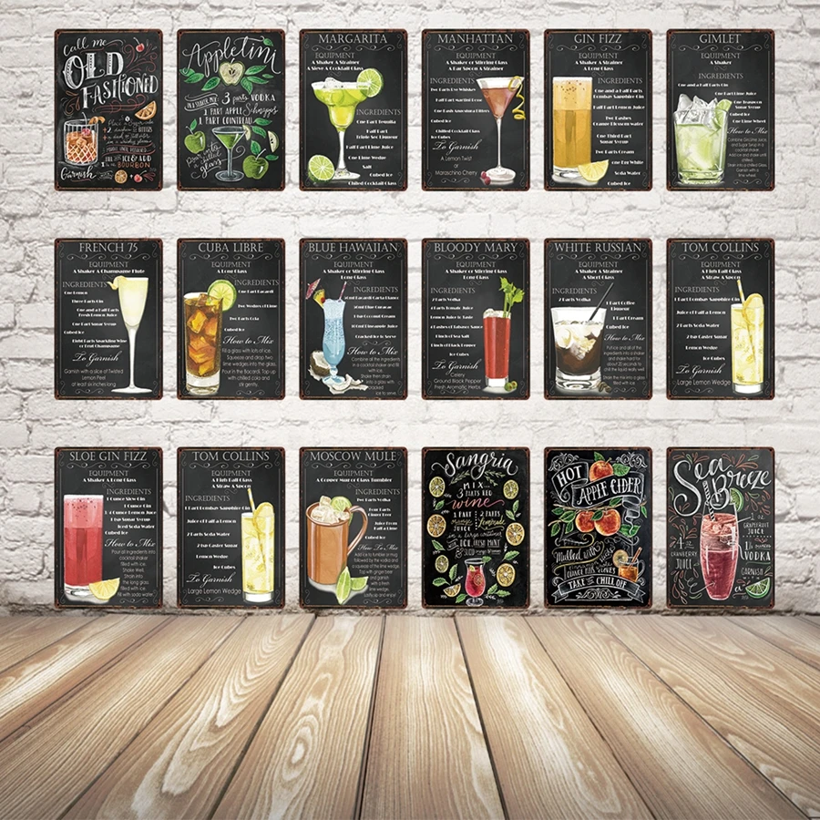 

[ Kelly66 ] Cin Fizz Cocktail Metal Sign Tin Poster Home Decor Bar Wall Art Painting 20*30 CM Size y-1812