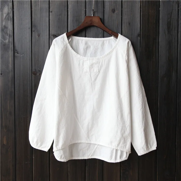 Летняя Женская Ретро дышащая футболка с круглым вырезом и длинным рукавом из