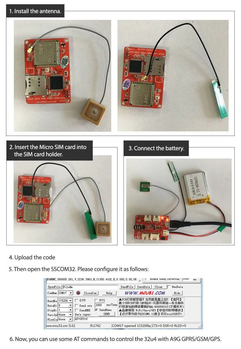 Elecrow 32u4 с A9G GPRS/GSM/gps модулем четырехдиапазонный 3 интерфейса DIY Kit ATMEGA gps сенсор беспроводной IOT интегрированные модули