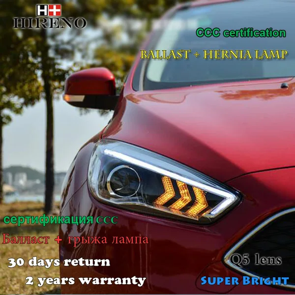 Hireno фары для 2015-2017 Ford Focus Mustang Стиль фар сборки LED DRL ангел объектив двойной луч