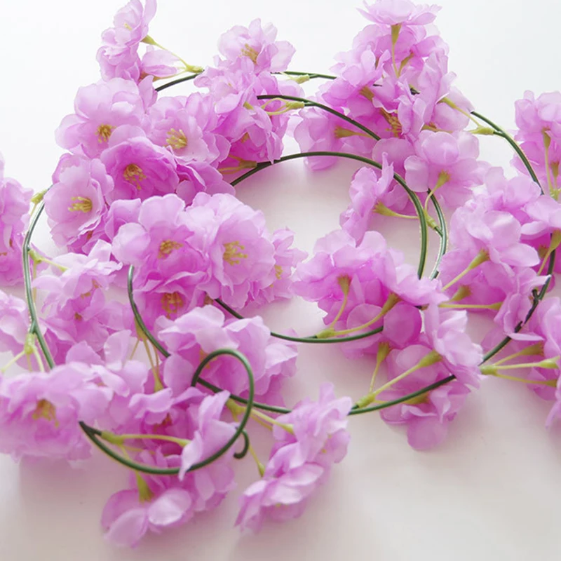 Light Purple 200 см шелк Сакура вишня украшение для свадебной арки из ротанга лоза искусственные цветы для дома вечерние украшения плюща настенная Гирлянда Венок - Цвет: Light Purple