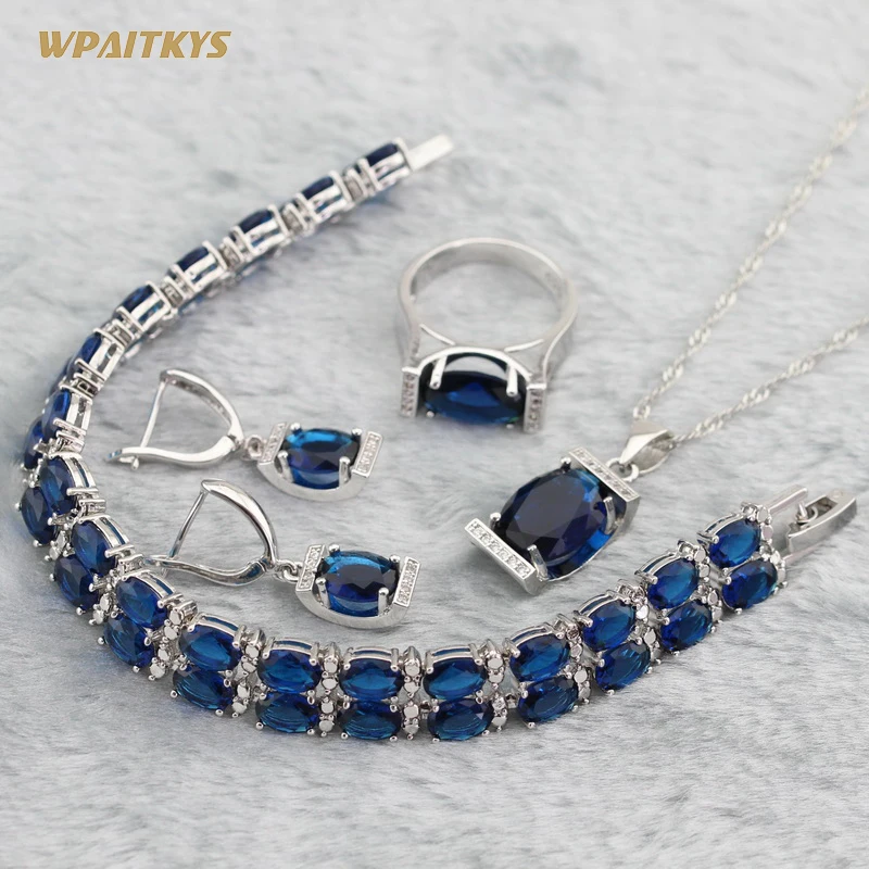 Wpaitkys серебро Цвет Ювелирные Наборы Королевский синий создан gemstons колье кулон