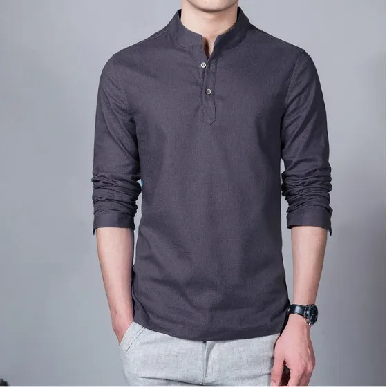 Новые летние мужские рубашки на пуговицах camisa masculina мужские рубашки Мода дропшиппинг мешковатое однотонное хлопковое белье одежда с длинными рукавами