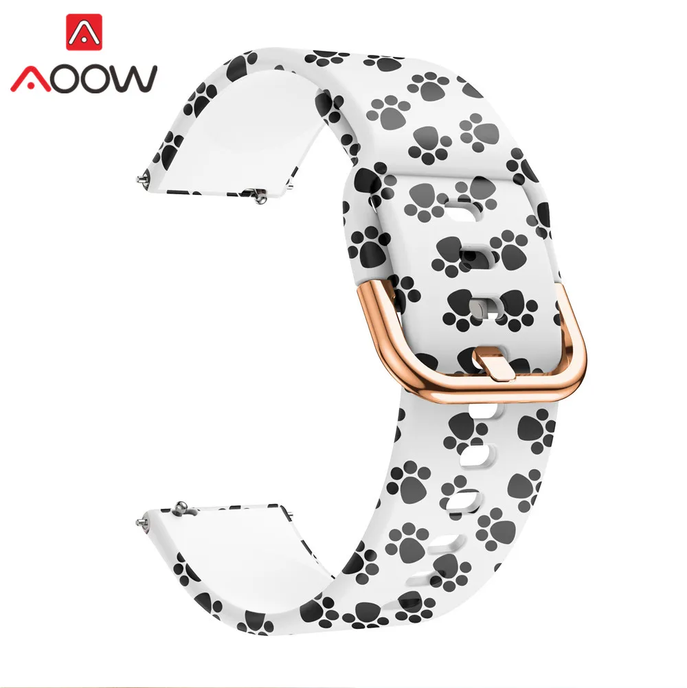White footprint 20 мм силиконовый ремешок для часов samsung Galaxy Watch Active 42 мм S2 Huami Amazfit Bip Leopard браслет с принтом ремешок Correa - Цвет ремешка: White footprint