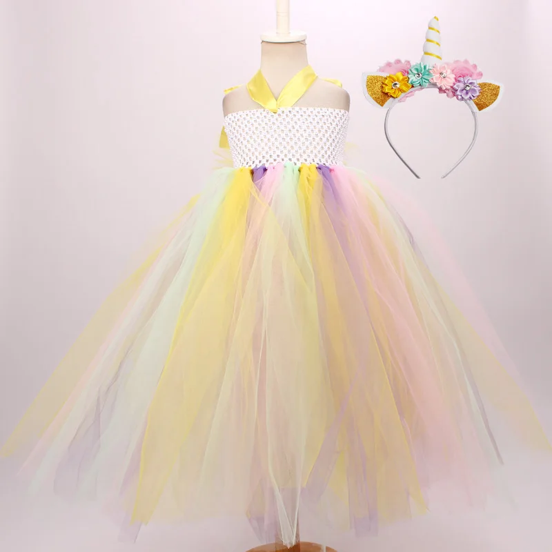 Fancy Girls Tulle Unicorn Tutu Dress Pastel Rainbow Princess Baby Birthday Party Children Halloween Clothing | Детская одежда и