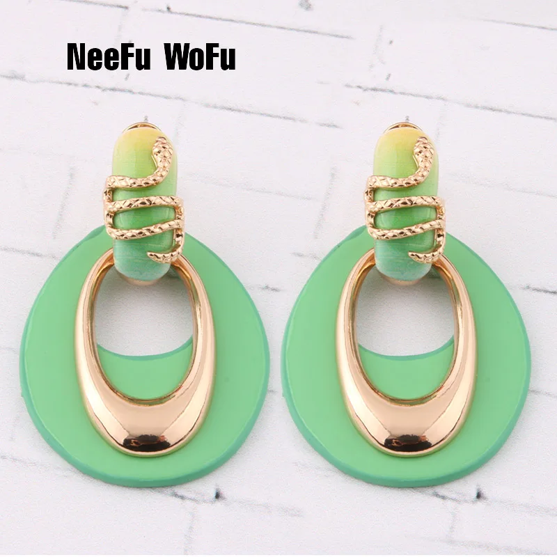 light green NeeFu WoFu серьга со змеями флэш кожа Сплав Золото большие висячие большие серьги для женщин Brinco ухо Oorbellen Рождественский подарок - Окраска металла: light green