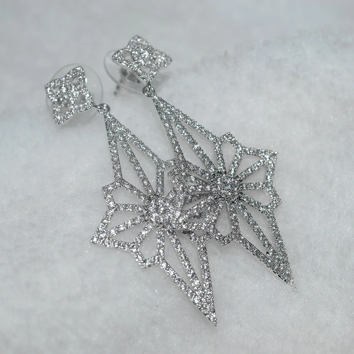 Fashion 925 Sterling Silver Women Earrings Luxury Double Row Rhinestone Jewelry For Girl Gift High Quality Wholesale | Украшения и