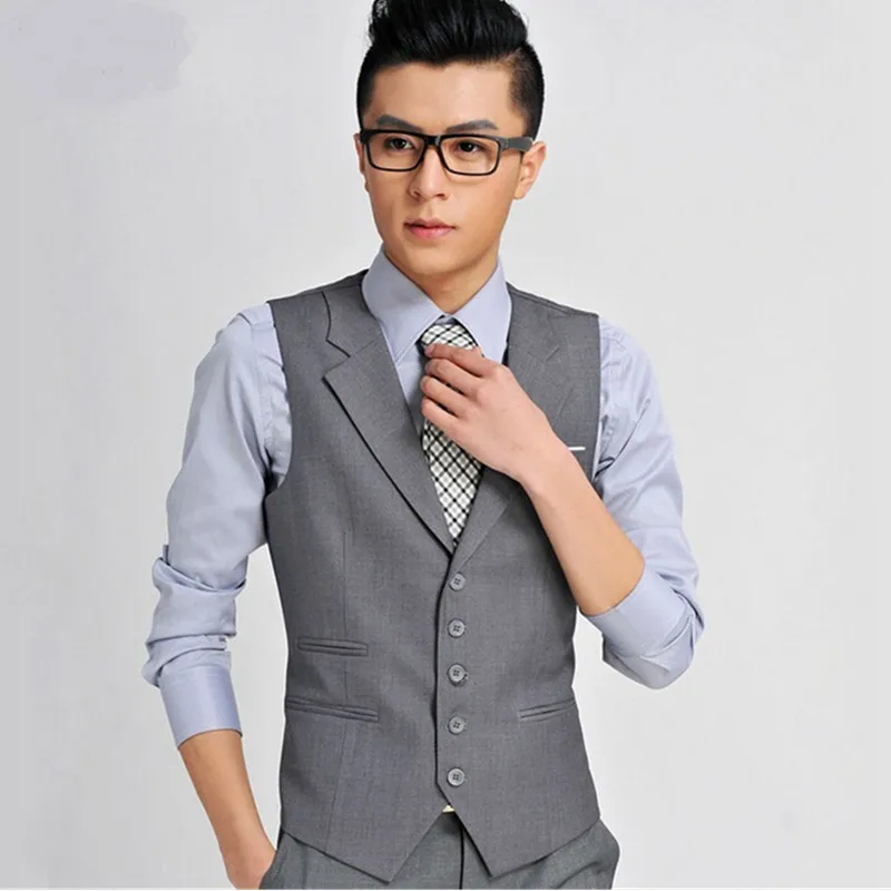 

Mens Single Breasted Vest Men Dress Suit Vest Men Formal Light Grey Vest Suit Gilet Vest Slim Business Jacket Tops homme Custom