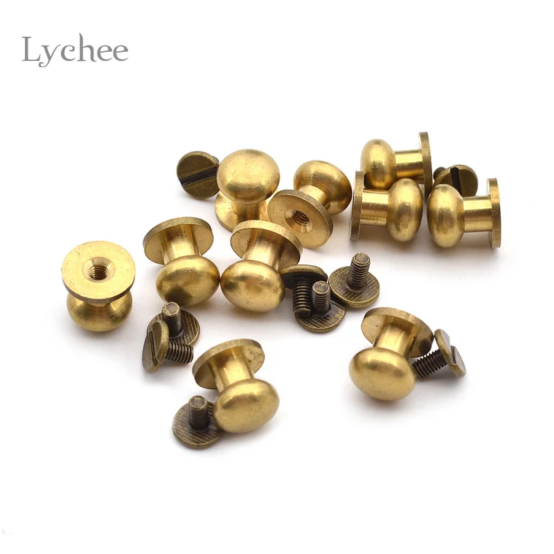 Lychee Life 5/6/8/10 мм Винт гвоздики с круглой головкой из твердой латуни кожаный винт