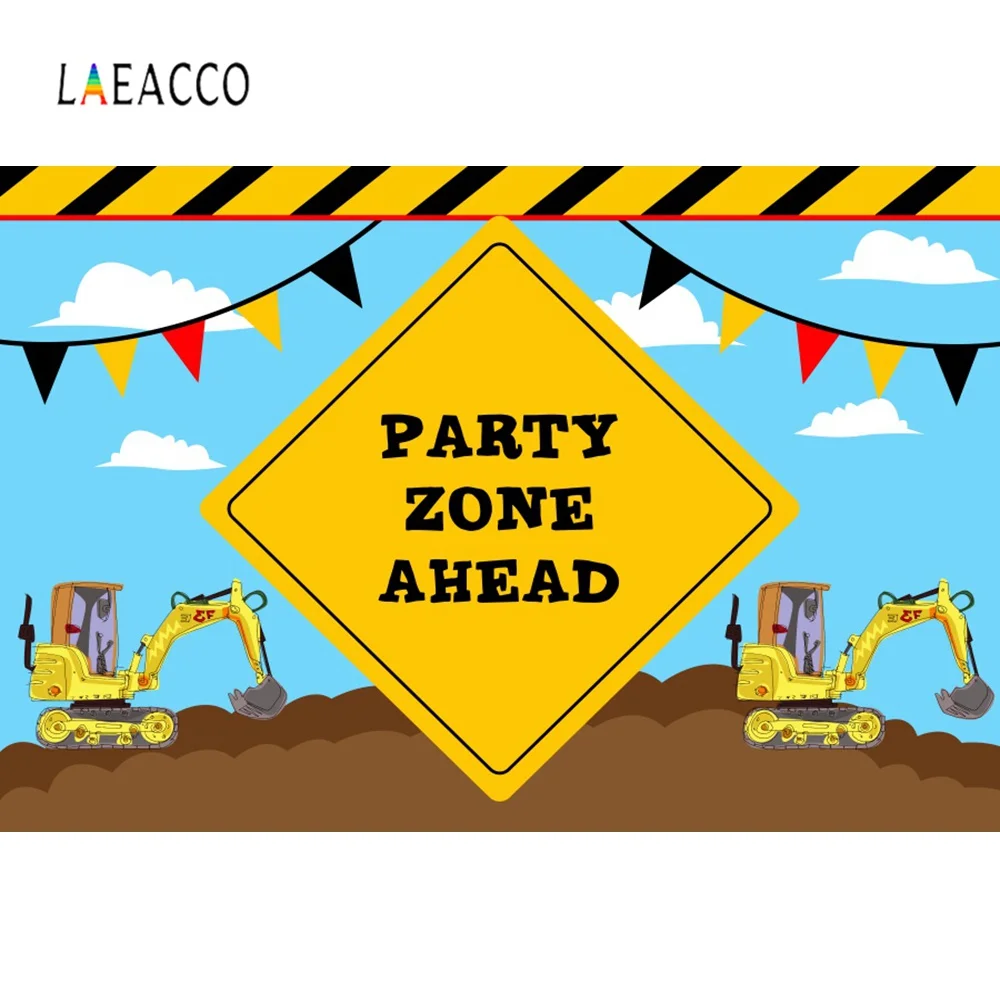 

Laeacco Kid Baby Birthday Backdrops Party Zone Ahead Toys Flag Cartoon Pattern Photography Backgrounds Photocall Photo Studio