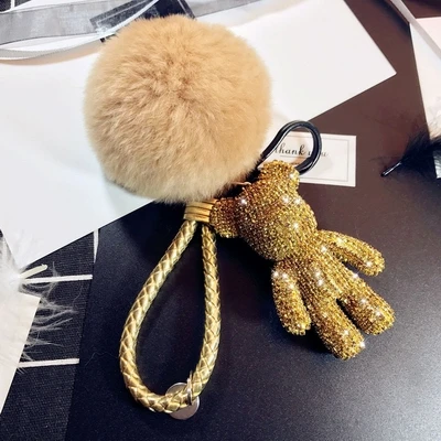 9 Bomgom Хрустальный Popobe glomy Bear Strass брелок для ключей Автомобильный ключ держатель сумки держатель с подвеской меховым помпоном кожаный брелок подвеска - Цвет: 9