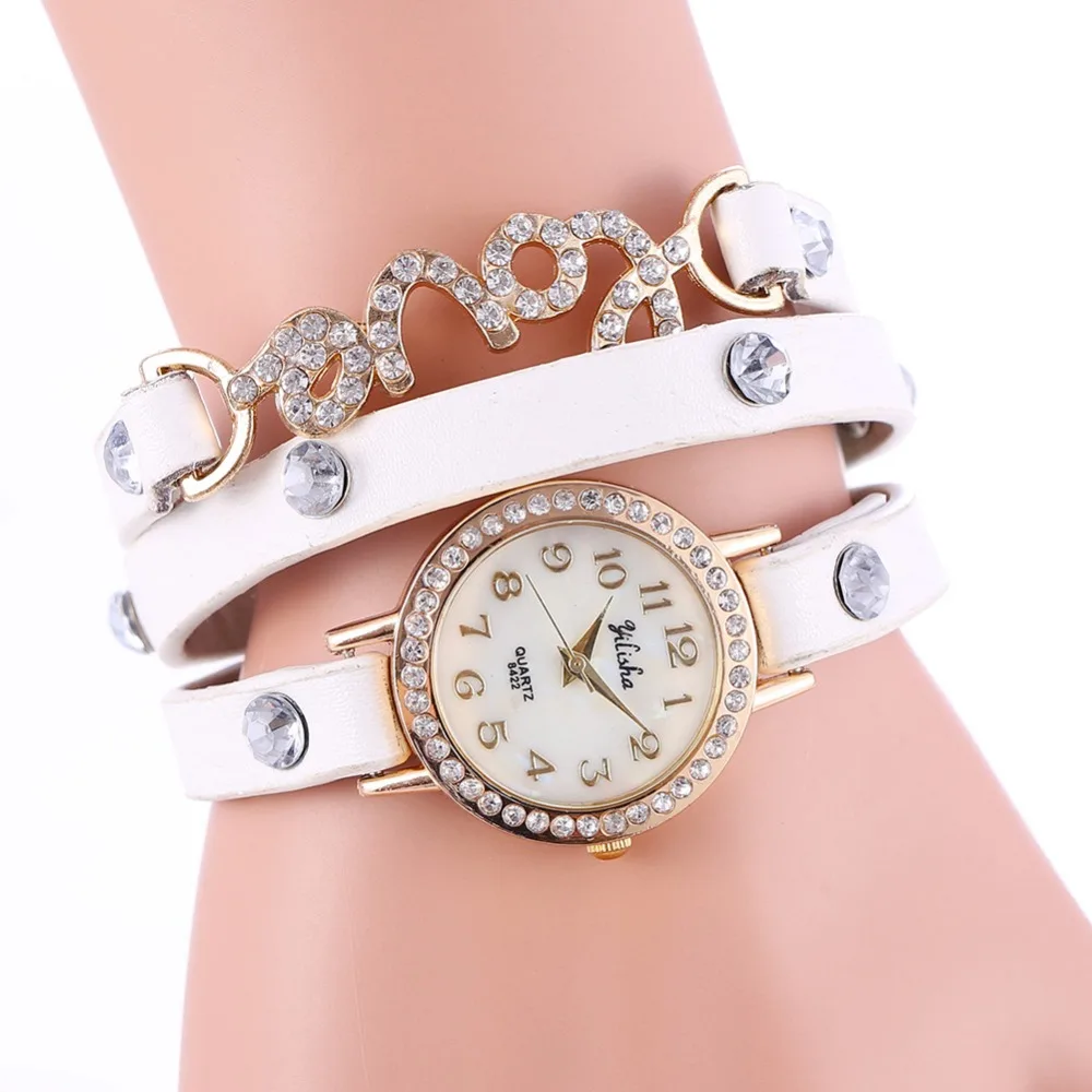 Новые товары LuxuryFashion женские часы со стразами кожаный браслет ремешок