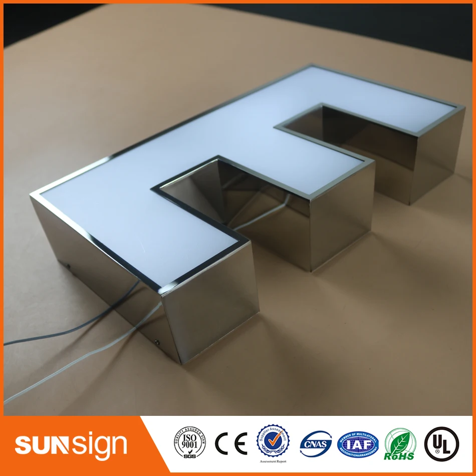 Advertising stainless steel frontlit LED letters light sign with acrylic
