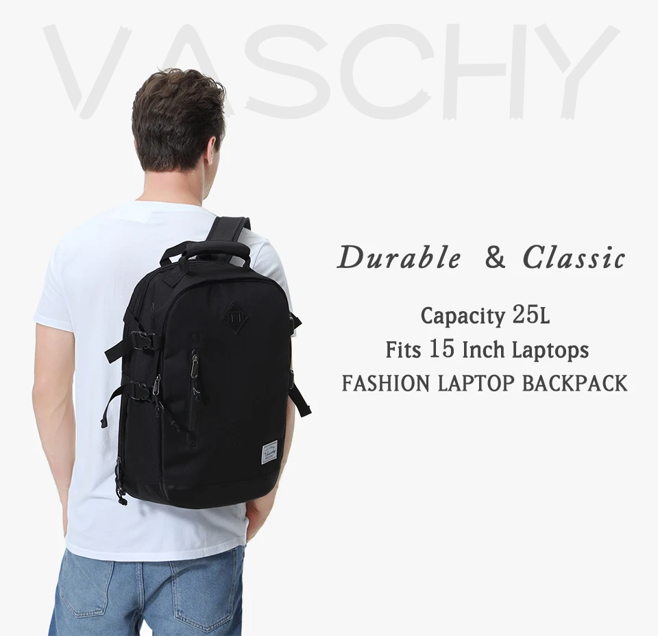 VASCHY подходит для 15,6 дюймов рюкзак для ноутбука унисекс модный водонепроницаемый рюкзак для путешествий для мужчин и женщин