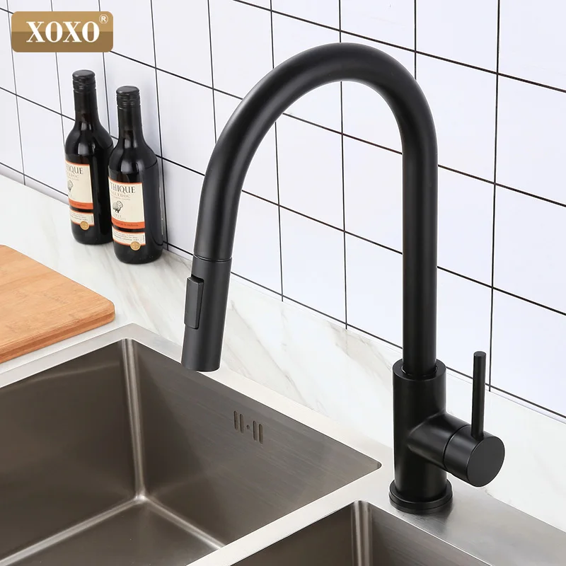 XOXO сенсорный кухонный кран выдвижной смеситель холодной и горячей воды кран черный золотой воды один держатель кран кухонная раковина кран 1348-1