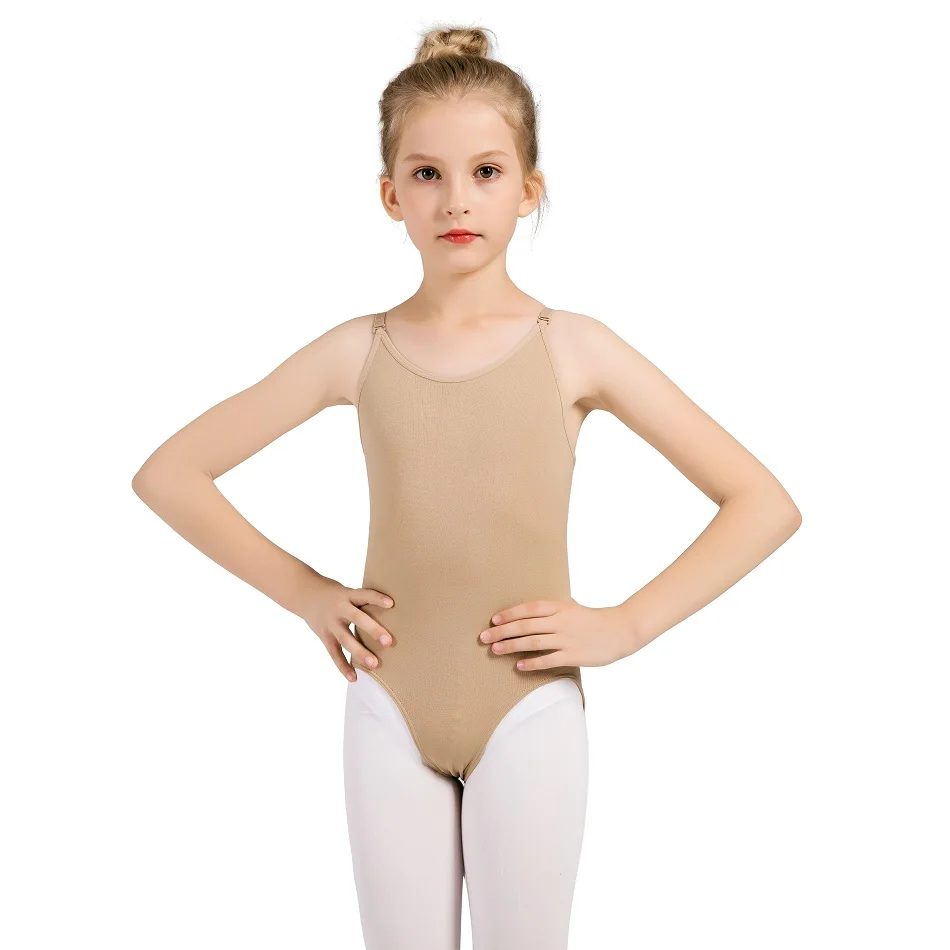 

Girls Dance Ballet Underwear Undergarment Women's Seamless Nude Leotard With Clear Adjustable Straps